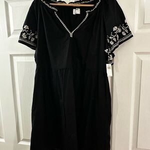 Old Navy Black Mini Dress with White Floral Embroidery